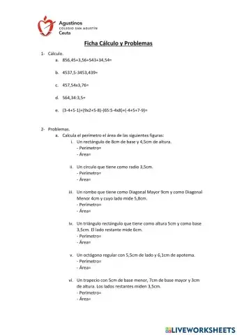 Cálculo, Áreas y Perímetros