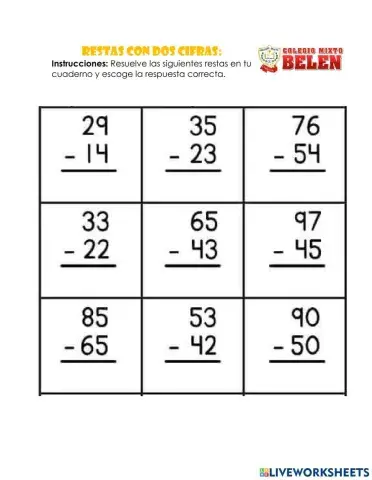 Restas con dos cifras sin llevar