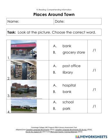 Places In Town - Reading Assessment