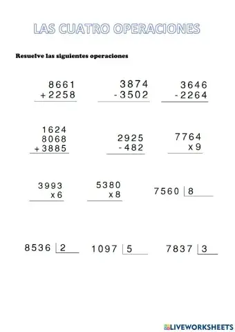 Cálculo de las 4 operaciones