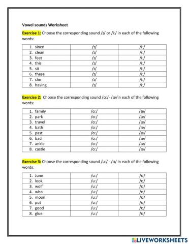 Vowel sounds practice