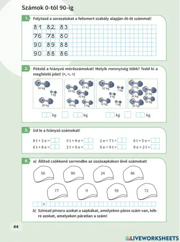 Számok 0-tól 90-ig