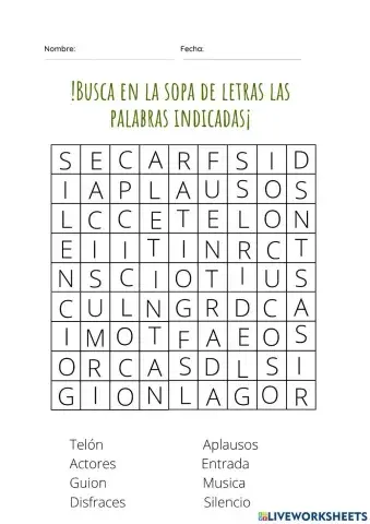 Busca las palabras relacionadas con el teatro