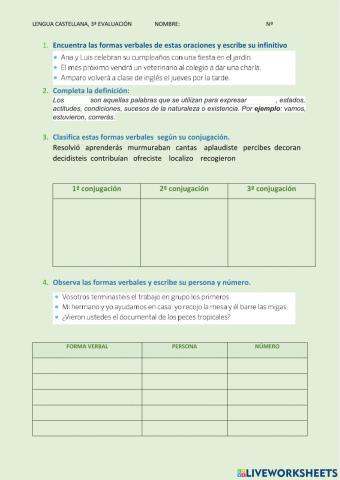 El verbo:  ejercicios de repaso. 5º  Primaria 