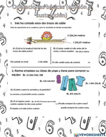 Operaciones básicas con decimales (adición y sustracción)