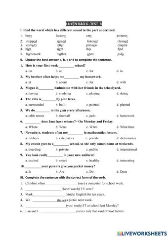 Luyện vào 6 -Test 8