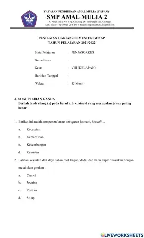 Penilaian harian 2 smt.2 kls 8