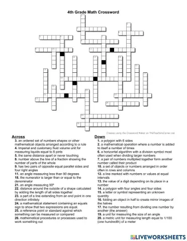 4th Grade Math Crossword