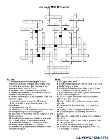 4th Grade Math Crossword