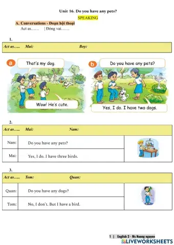 E3u16 (speaking) Do you have any pets? -nuongnguyen