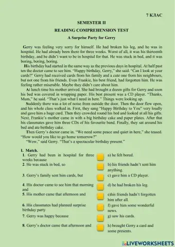 Reading comprehension test