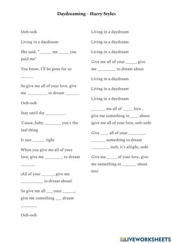Harry Styles - Daydreaming (fill in the gaps)