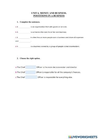 6.3. Money and Business. Positions in a Business.