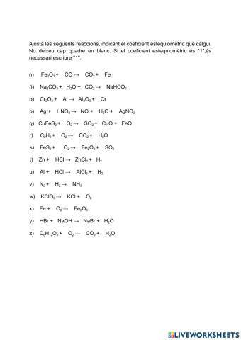 Ajustar reaccions químiques 2