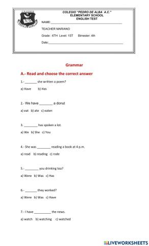 6th grade May Exam
