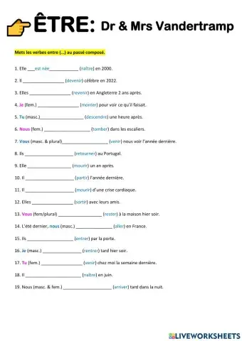 Passé composé avec ÊTRE Dr & Mrs Vandertramp