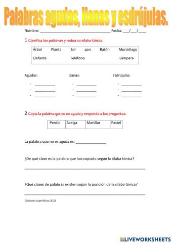 Palabras agudas, llanas y esdrújulas