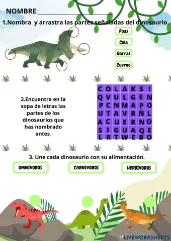 Ficha interactiva sobre los dinosaurios