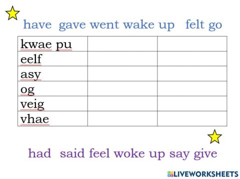 Past simple – irregular verbs