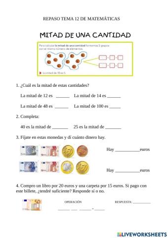 Repaso tema 12 matemáticas
