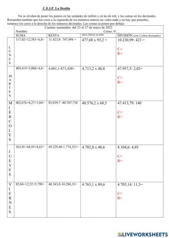 Cuentas semanales de mayo (últimas)