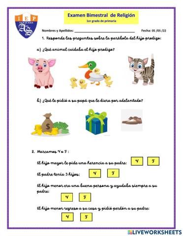 Examen bimestral de religion