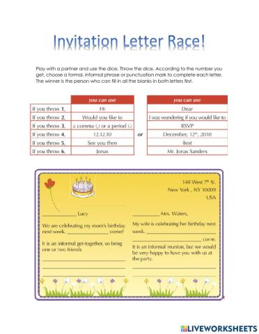 Invitation Letter Race!