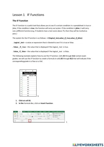 Lesson 1 IF Functions