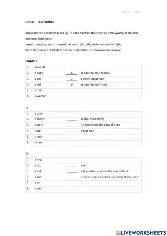 Band 3 (Core 1) - Unit 33 - Test