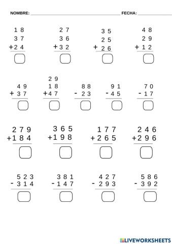 Sumas y restas con llevadas