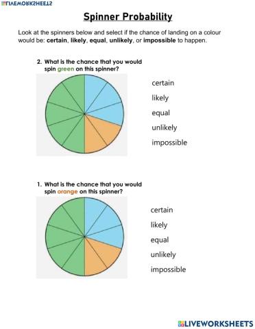 Probability test with spinners