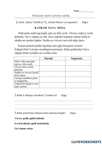 Pārbaudes darbs Latviešu valodā