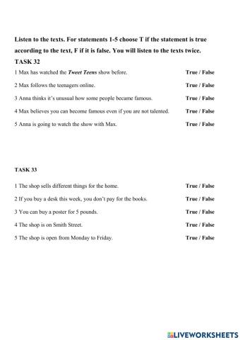 Listening true false