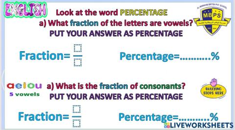 Fraction, decimal and percentages