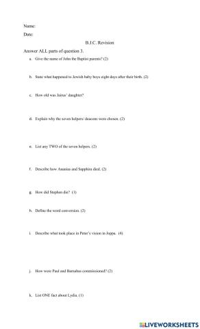 Religious Studies BJC Question 3 Revision