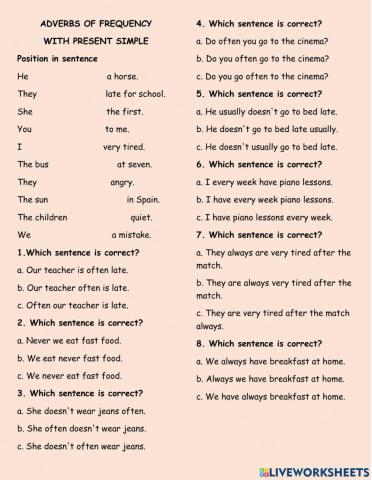 Adverbs of frequency with present simple