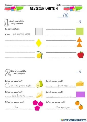 Révision. Couleurs, figures géometriques et verbes avoir et être