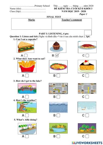 Semester 2 grade 3 FINAL TEST