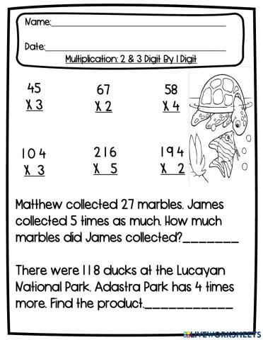 Multiplication 2 & 3 Digit Numbers By 1 Digit