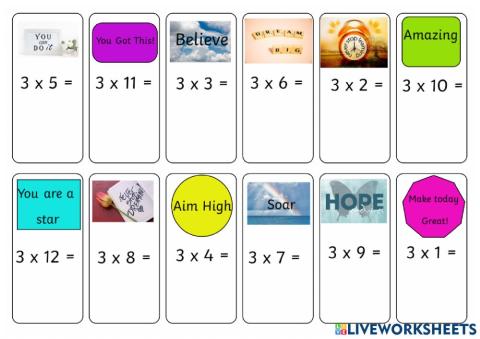 3 Times table motivation worksheet