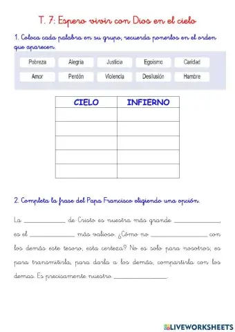 Tema 7 Espero vivir con Dios en el cielo