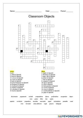 Objetos del salón de clasesclassroom objects