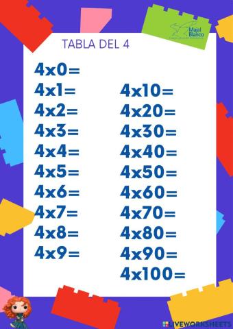 Tabla del 4 extendida