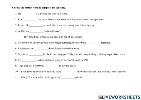 Accommodation 1-Vocabulary Exercise (Ele.)
