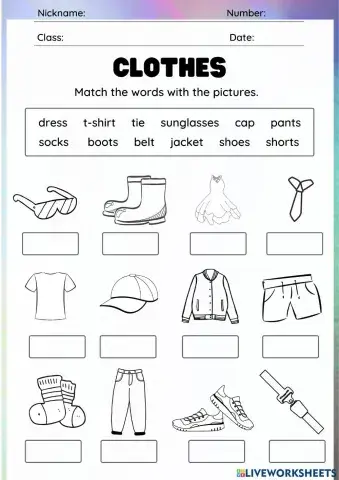 Clothing worksheet