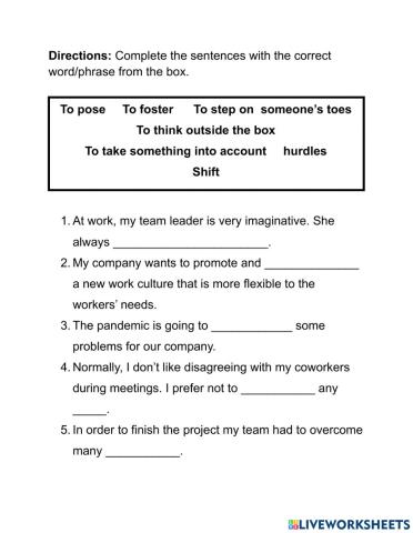 Vocab Exercises from Teamwork Article