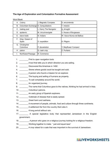 The Age of Exploration and Colonization Practice