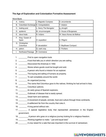 The Age of Exploration and Colonization Practice