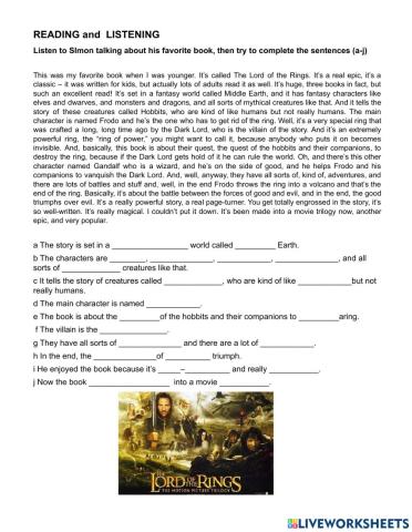 My favorite book the lprd of the rings