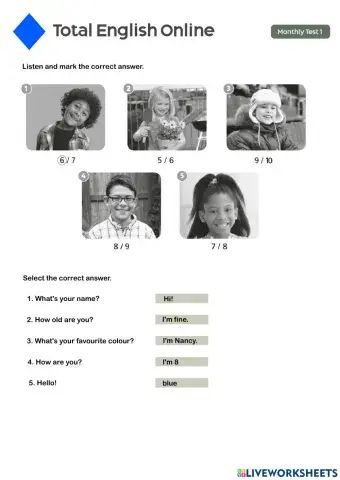 Numbers and colors test